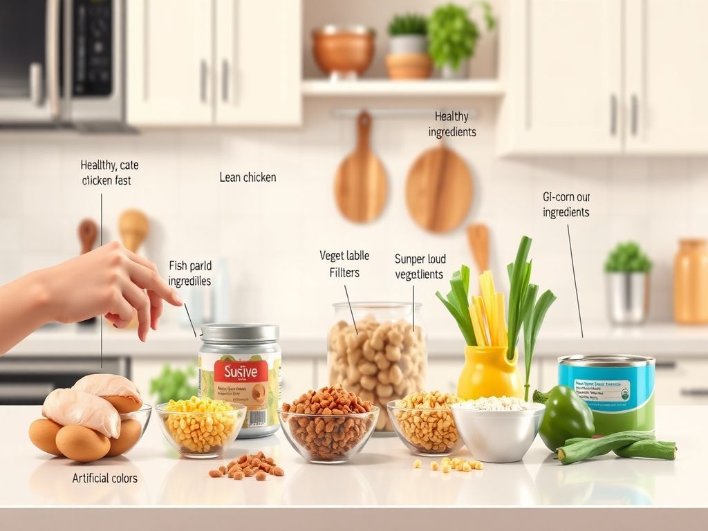 반려동물 사료 성분과 성장 단계에 맞는 제품을 고르는 모습